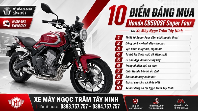 10 diem dang mua Honda CB500SF Super Four tai Xe May Ngoc Tram Tay Ninh